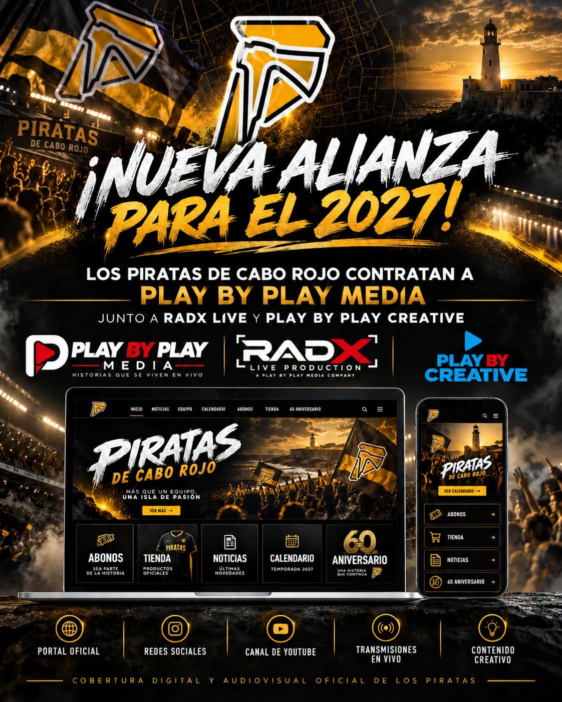 Nueva alianza para el 2027: los Piratas de Cabo Rojo junto a Play by Play Media, RADX Live y Play by Play Creative